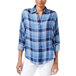 William Rast Aster Plaid Button Down Top Size XS